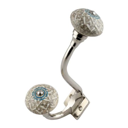 White Embossed Ceramic Crackle Silver Iron Hook